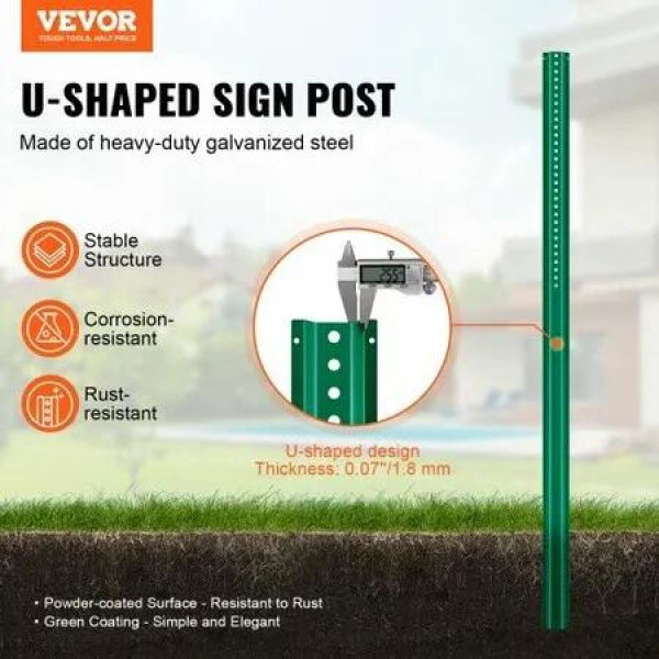 6FT U-Channel Sign Post 4Pack Green Heavy Duty Steel Fixed Fence Post Steel Fence U-Channel Sign for Garden Courtyard Farm or Traffic Intersection