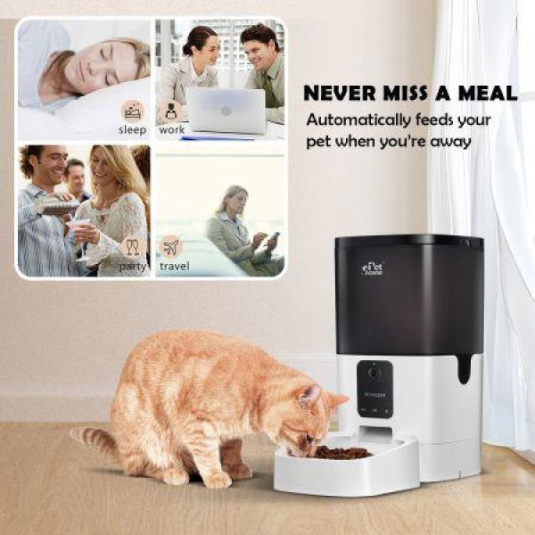 6L App Remote Control Auto Pet Feeder Dog Food Bowl With Night Vision Camera Voice Recorder/Speaker.