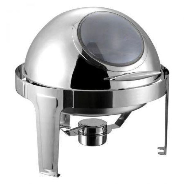 6L Round Chafing Stainless Steel Food Warmer With Glass Roll Top