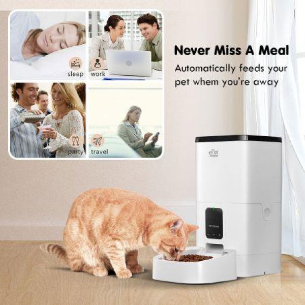 6L WiFi App Remote Control Automatic Pet Feeder Dog Cat Food Dispenser With Voice Recorder 10 Meals/Day.