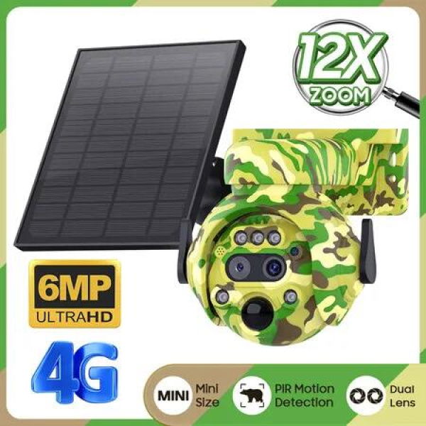 6MP 4G Solar Powered Camera 12X Zoom Outdoor 360Â° View Animal Monitoring Solar Battery Hunting PTZ Cameras