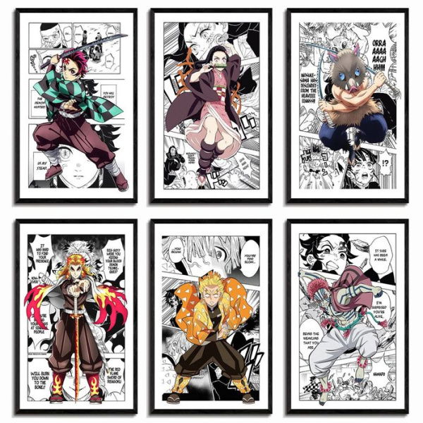 6p Demon Slayer Poster Anime Art Decor HD Print Painting For Living RoomHome Bedroom Playroom 20X25CM Unframed