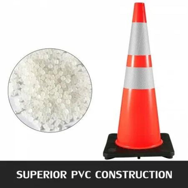 6Pack 36' Traffic Cones Safety Road Parking Cone with Black Weighted Base PVC Orange Traffic Safety Cones Hazard Cones Reflective Collars