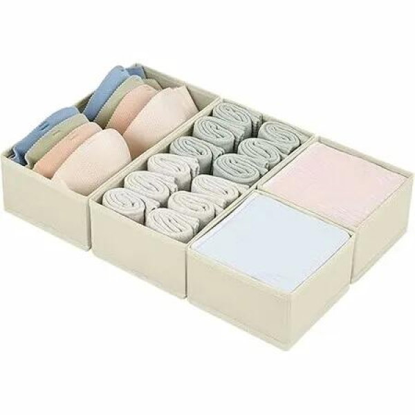 6Pack Drawer Organizer Clothes Storage Baby Dresser Nursery Foldable Dividers Bedroom Closet Fabric Bins Socks Underwears Bras Christmas Gift COL BEIGE