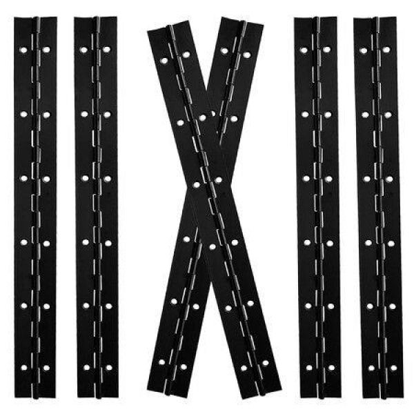 6 Pack Piano Hinge Heavy Duty Door Hinges With Holes Stainless Steel Continuous & Piano Hinges For Mailbox Wood Furniture Tool/Storage Boxes Cabinets Door Piano (12 Inch Black)