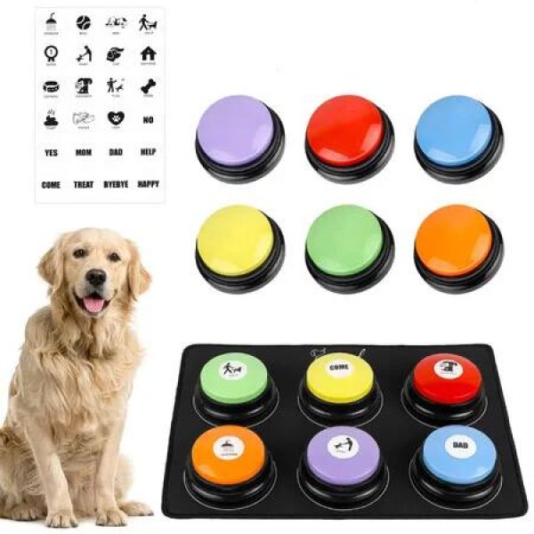 6Pc Dog Button For Communication,Talking Button Set For Dogs 30S Recordable Pet Training With Anti-Slip Mat And 24 Scene Stickers