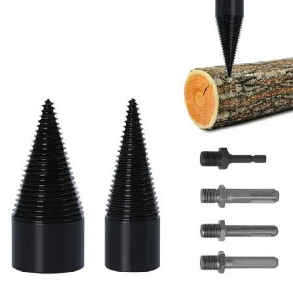 6Pcs 32/42mm Firewood Splitter Cone Drill Bit Round Hex Square Shank Wood breaker Split Woodworking Tools