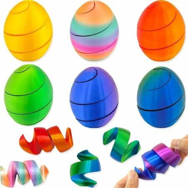 6Pcs 3D Printed Spiral Egg Fidget Toy,Easter Eggs ,Easter Toy Egg Relax Toy for Kids Easter Basket Gifts Student Best Gift for Classroom