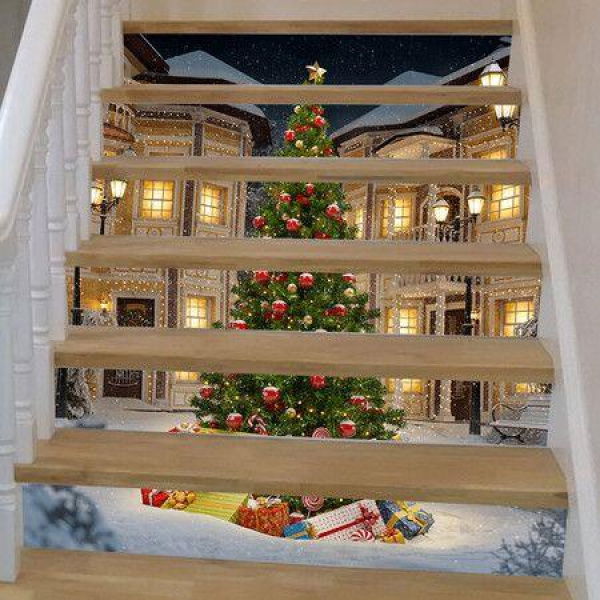 6pcs Christmas Creative Staircase Stickers Christmas Tree Corridor Stairs Renovation Home Decoration Stickers Christmas Decorations 2023