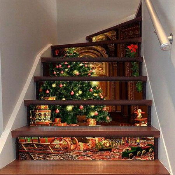 6pcs Christmas Creative Staircase Stickers Christmas Tree Corridor Stairs Renovation Home Decoration Stickers Christmas Decorations 2023