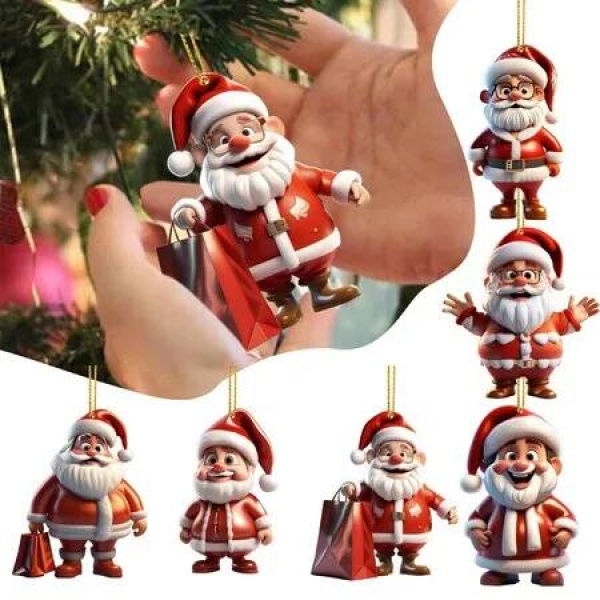 6PCS Christmas Tree Decorations Santa Clause ACRYLIC Ornaments Mixed Designs Indoor Xmas Holiday Party Presents Gift 2D flat print