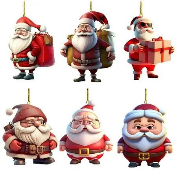 6pcs Christmas Tree Santa Claus Acrylic Pendant Funny Accessories Christmas Pendants Hanging