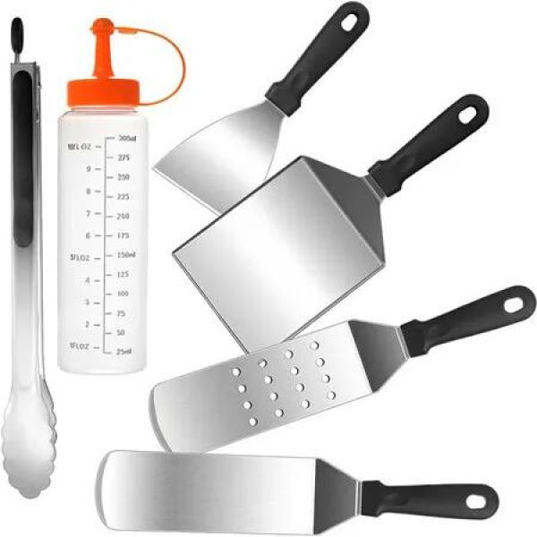 6Pcs Griddle Accessories Kit, Heavy Duty Stainless Steel Griddle Tools Spatulas Set for Blackstone Flat Top Grill Accessories Great for Outdoor BBQ