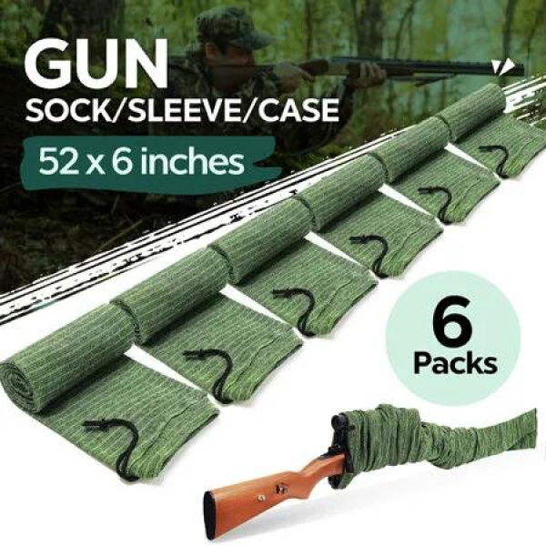 6pcs Gun Shotgun Socks Rifle Cases Pistol Airsoft Sleeves 132x15cm Handgun Storage Protector Silicone Treated Knit Fabric with Drawing Closure Green