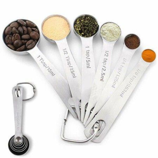 6Pcs Measuring Spoon Set Stainless Steel Small Tablespoon Metric US Measurements For Tea Coffee Baking Tools Stuff For Ktichen Cooking Gadgets Fits In Spice Jars