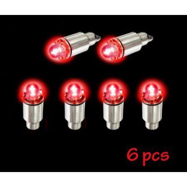 6pcs Red Car Auto Tire Wheel Valve Stem LED Cap Bicycle Tyre Night Light Lamp