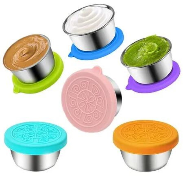 6Pcs Reusable Salad Container Set,Stainless Steel Small Containers With Lids,Leakproof Dipping Sauce Cups,50Ml,Perfect For Lunch,Picnic,Travel