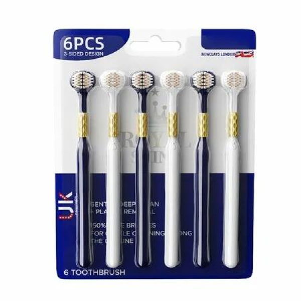 6pcs Soft 3 Sided Toothbrush Adults Soft Hair Brush Head Teeth Protection Tongue Cleaning Couple Style Christmas Gift Random Color sent