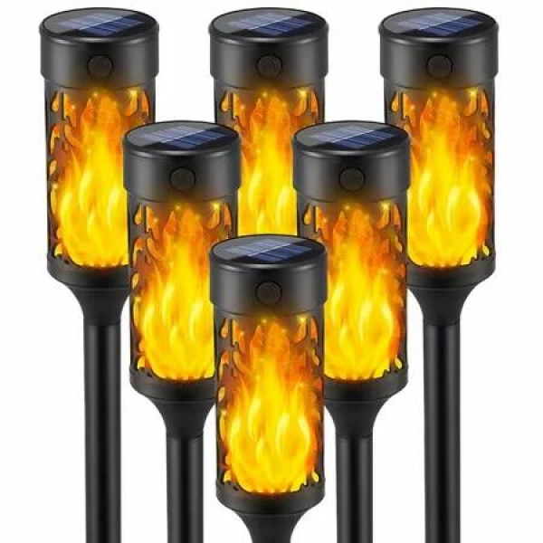 6Pcs Solar Lights Outdoor,Solar Tiki Torches with Flickering Flame,Halloween Solar Lights,Solar Powered Outdoor Lights,LED Solar Garden Lights for Halloween Decorations