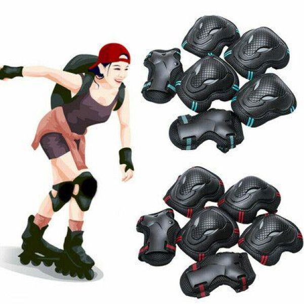 6pcs/set Kids Children Outdoor Sports Protective Gear Knee Elbow Pads Riding Wrist Guards Roller Skating Safety Protection Size M.