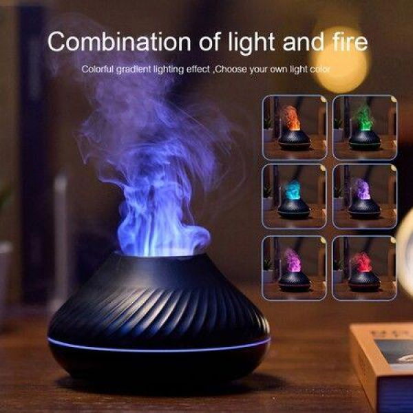 7 Color Flame Aroma Diffuser Essential Oil Lamp USB Portable Air Humidifier With Color Night Light Fragrance Home Car Color Black