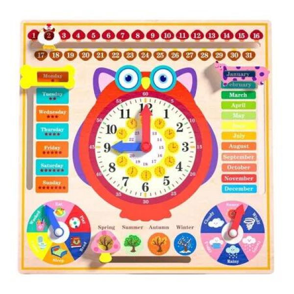 7 In 1 Clock Calendar Weather Recognition Board Wooden Toy Montessori Calendar Board Educational Learning Clock Toy About Season Weather Date