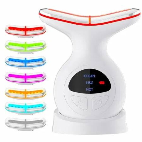 7 in 1 Facial Massager, Neck Face Massager with Vibration and Thermals, Face Sculpting Tool for Skin Care, White