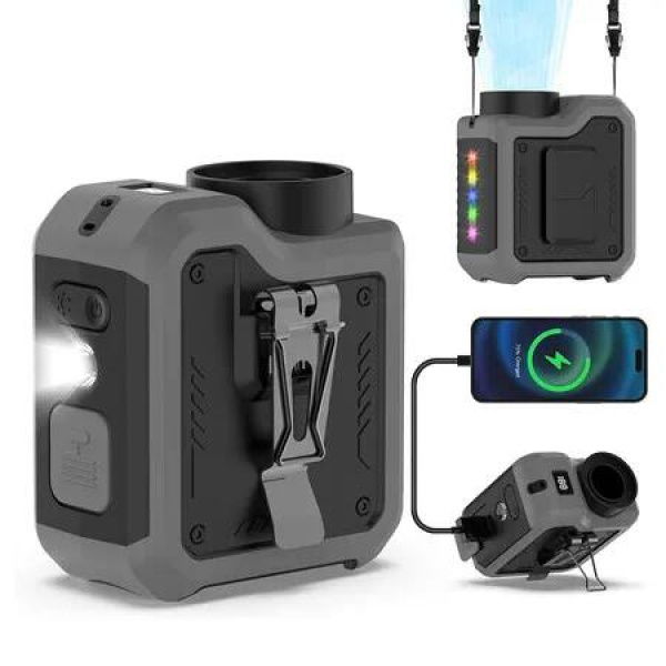 7 in 1 Multi Use Portable Turbo Fan, 10000mAh Personal Powerful Cooling Rechargeable fan,Wearable Belt Clip Fans for Waist Neck, Grey