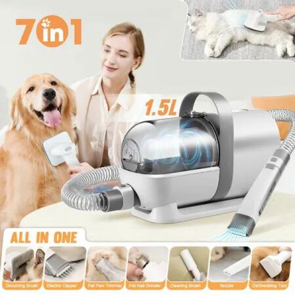 7 in 1 Pet Grooming Kit Dog Clipper Vacuum Cleaner Slicker Trimmer Remover Deshedding Brush Cat Hair Groomer