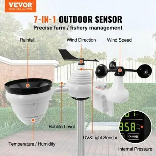 7-in-1 Wi-Fi Weather Station 7.5 in Color Display Home Weather Station Indoor Outdoor with Solar Wireless Outdoor Sensor Alarm Alerts