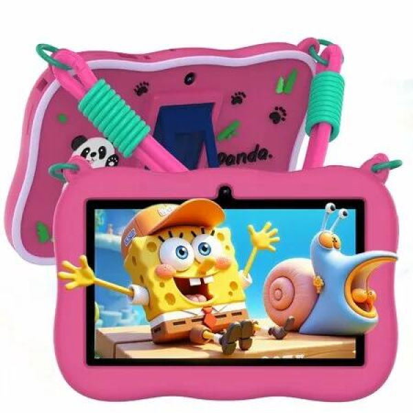 7 Inch Android 13 Tablet with Strap,4GB RAM 32GB ROM with WiFi,Dual Camera,Time Limits,Age Filters,Parental Control,Pre-installed Software for Grils-Pink