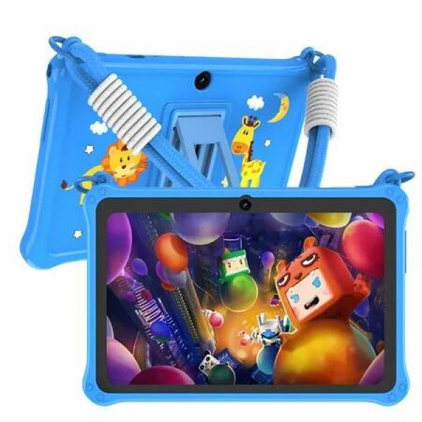 7 inch Kids Android 13 Tablet with Lanyard, 32GB with WiFi, Dual Camera, Education, Games, Kids Software Pre-Installed, Parental Control, Blue