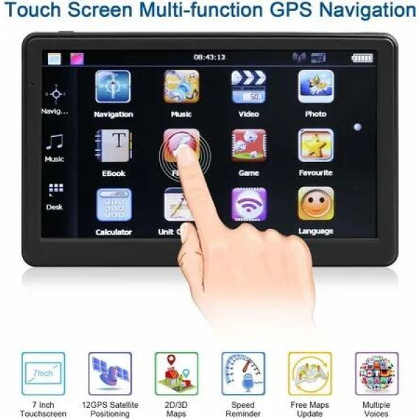 7 Inch Touchscreen Car Navigation Device 8G 256M with Voice Guidance, POI, and Speed Alerts - Optimized for Australia