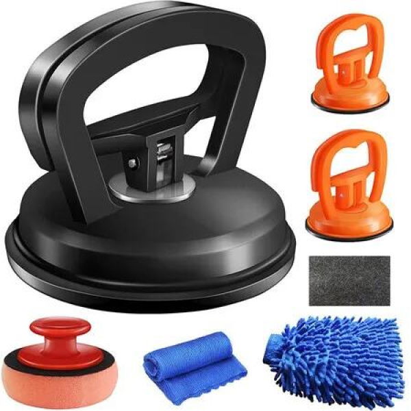 7 Pcs Car Dent Puller Kit Suction Cup Dent Remover Set with Large Small Pullers,Scratch Repair Tools,Microfiber Mitt,Nano Cloth Buffing Pad Restoration