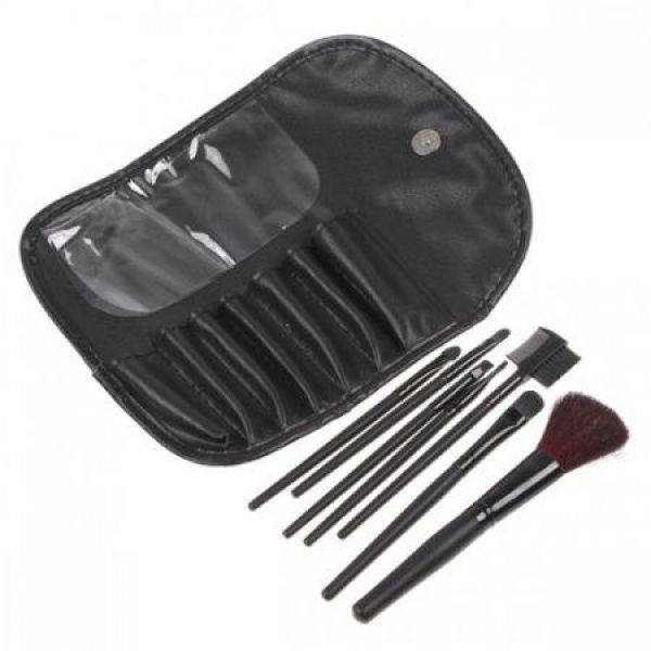 7-Piece Makeup Brush Set + Black Pouch Bag