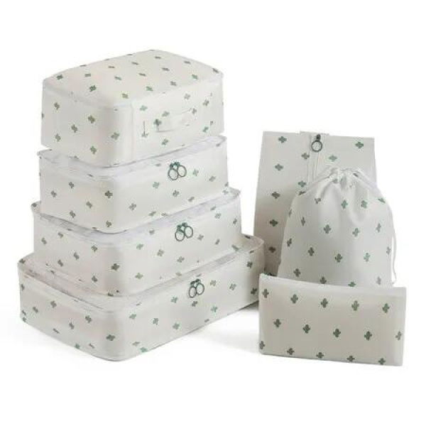 7 PCS Set Packing Cubes Travel Cubes for Suitcases Lightweight Luggage Packing Orginzers Cactus Pattern