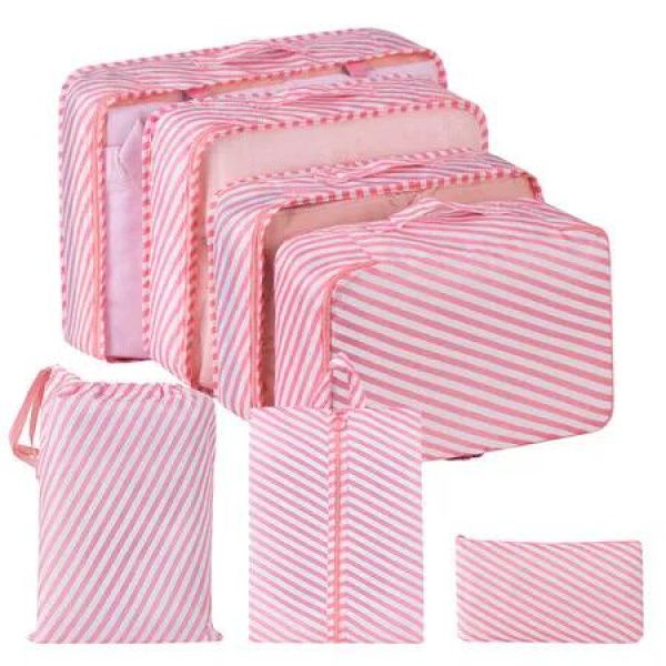 7 PCS Set Packing Cubes Travel Cubes for Suitcases Lightweight Luggage Packing Orginzers Pink Stripe Pattern
