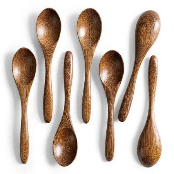 7 PCS Small Wooden Spoons,5.8 Inch Honey Spoons for Tea,Padauk Wooden Honey Teaspoon for Coffee,Little Tiny Wood Spoons,Bamboo Table Spoon for Stirring,Wooden Spoons for Utensils Set