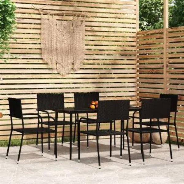 7 Piece Garden Dining Set Black