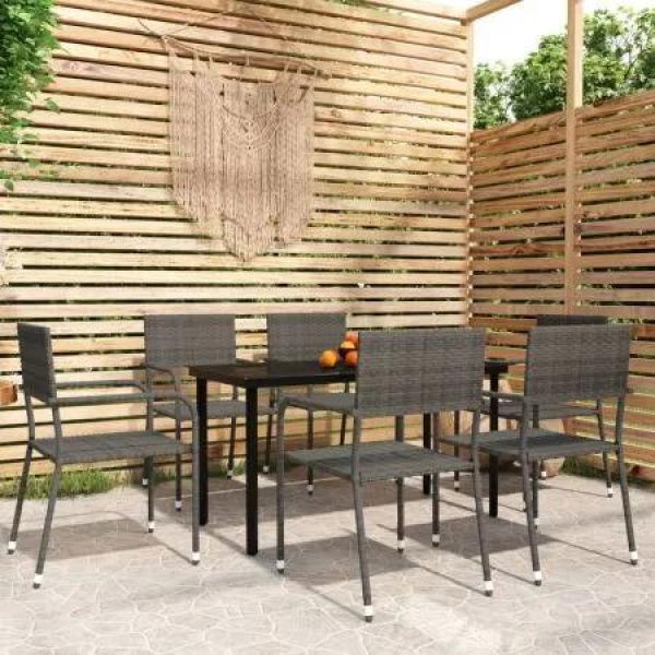 7 Piece Garden Dining Set Grey