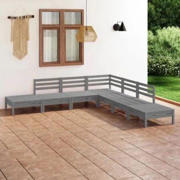 7 Piece Garden Lounge Set Solid Pinewood Grey