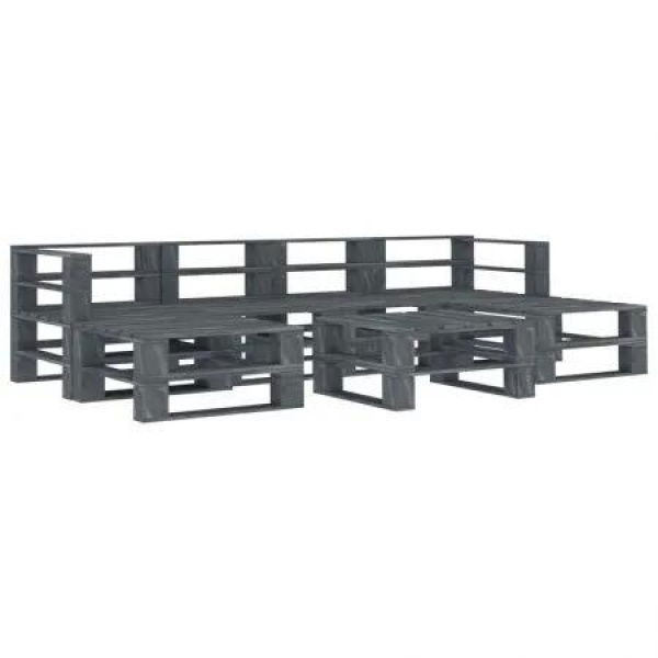 7 Piece Garden Pallet Lounge Set Wood Grey