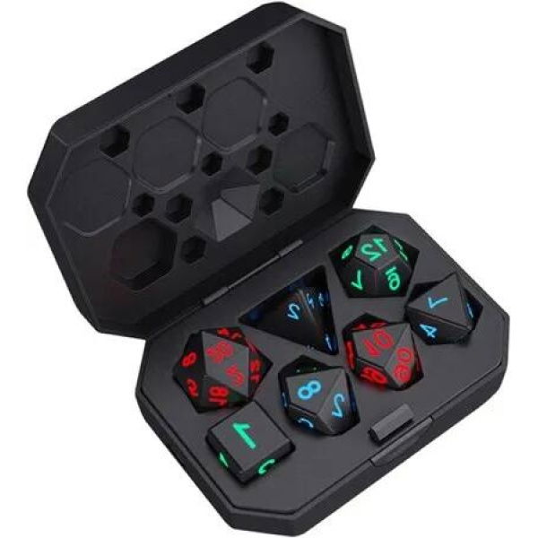 7-Piece Luminous RPG Dice Set - Rechargeable LED Polyhedral Dice with Charging Box for Board Games and Parties