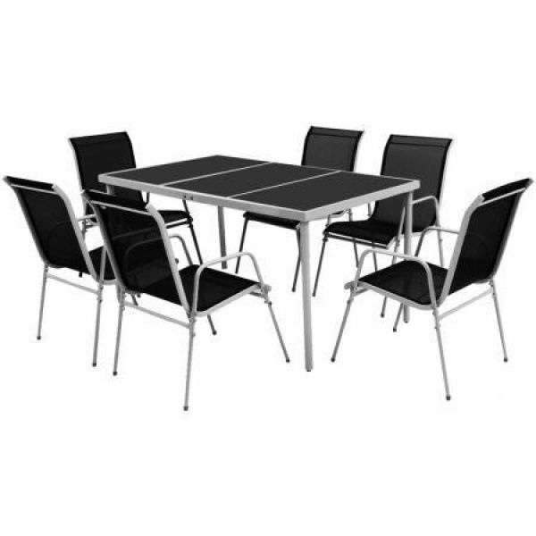 7 Piece Outdoor Dining Set Steel Black