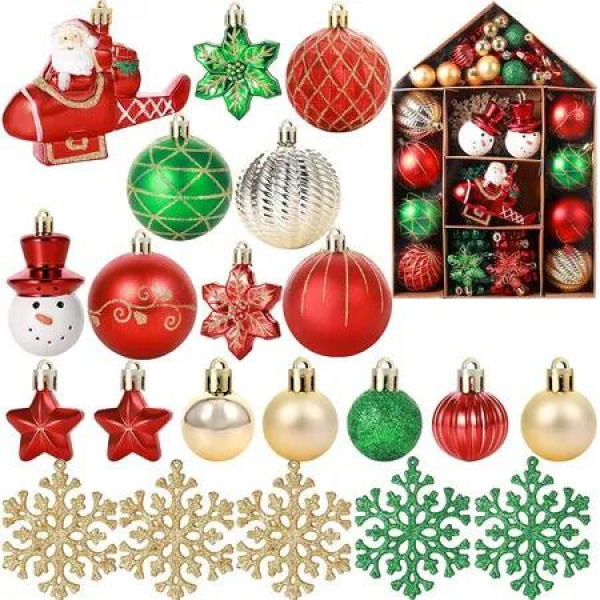 70 Pcs Christmas Tree Balls Ornaments Set Assorted Xmas Hanging Ornaments Balls with Hanging Loop for Christmas Tree, Red