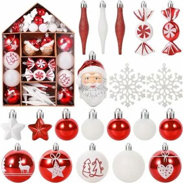 70 Pcs Christmas Tree Balls Ornaments Set Assorted Xmas Hanging Ornaments Balls with Hanging Loop for Christmas Tree, White