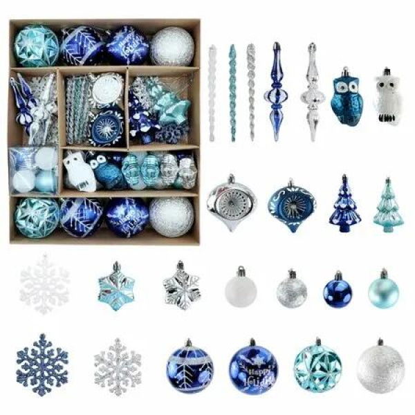 70Pcs Christmas Balls Tree Ornaments,Hanging Christmas Snowman Decorations Set with Gift Box for Indoor Holiday Xmas Party Home Decor