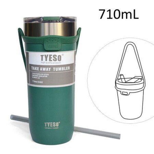 710mL Vacuum Insulated Double Wall Tumbler Coffee Mug With Lid Straw Cup With Splash-Proof Sliding Lid Col. Green.