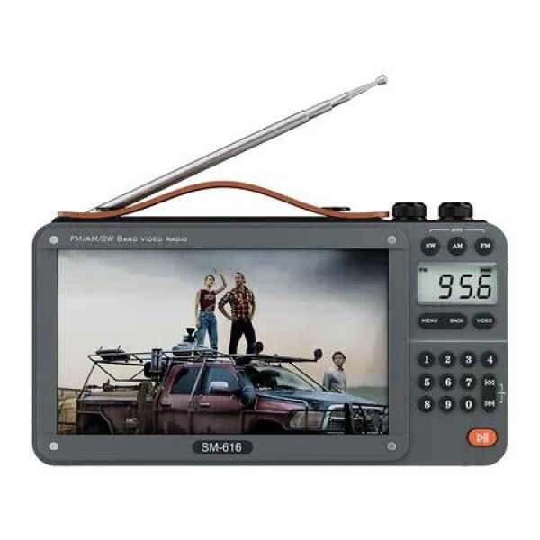 720P 7Inch Screen AM FM Movie Video Radio with Bluetooth Speaker, Rechargeable Digital Shortwave MP3 MP4 Player Radio