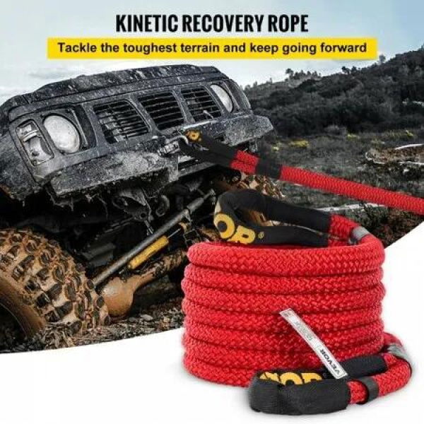 7/8' x 21' Kinetic Recovery Rope, 21,970 lbs, Heavy Duty Nylon Double Braided Kinetic Energy Rope with Loops and Protective Sleeves, for Truck Off-Road Vehicle ATV UTV, Carry Bag Included, Red